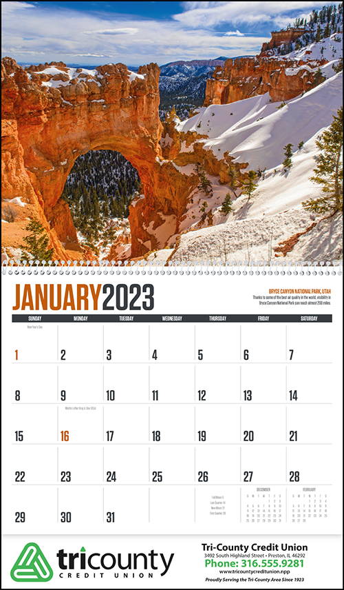 National Parks Spiral Bound Wall Calendar for 2023